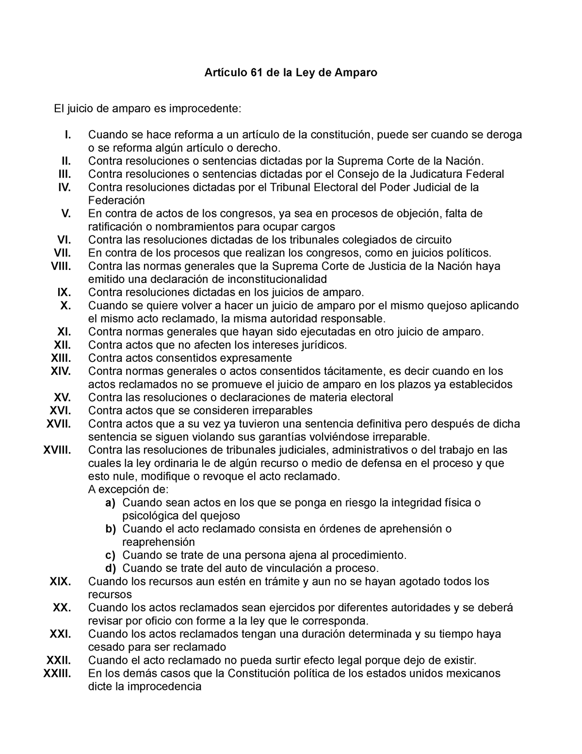 Artículo 61 De La Ley De Amparo - Cuando Se Hace Reforma A Un Artículo ...