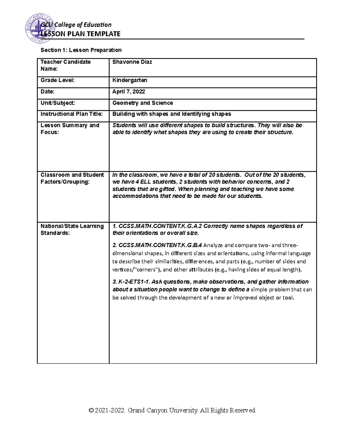 ECE 455 Lesson Plan 2 - ECE-455 - GCU - Studocu