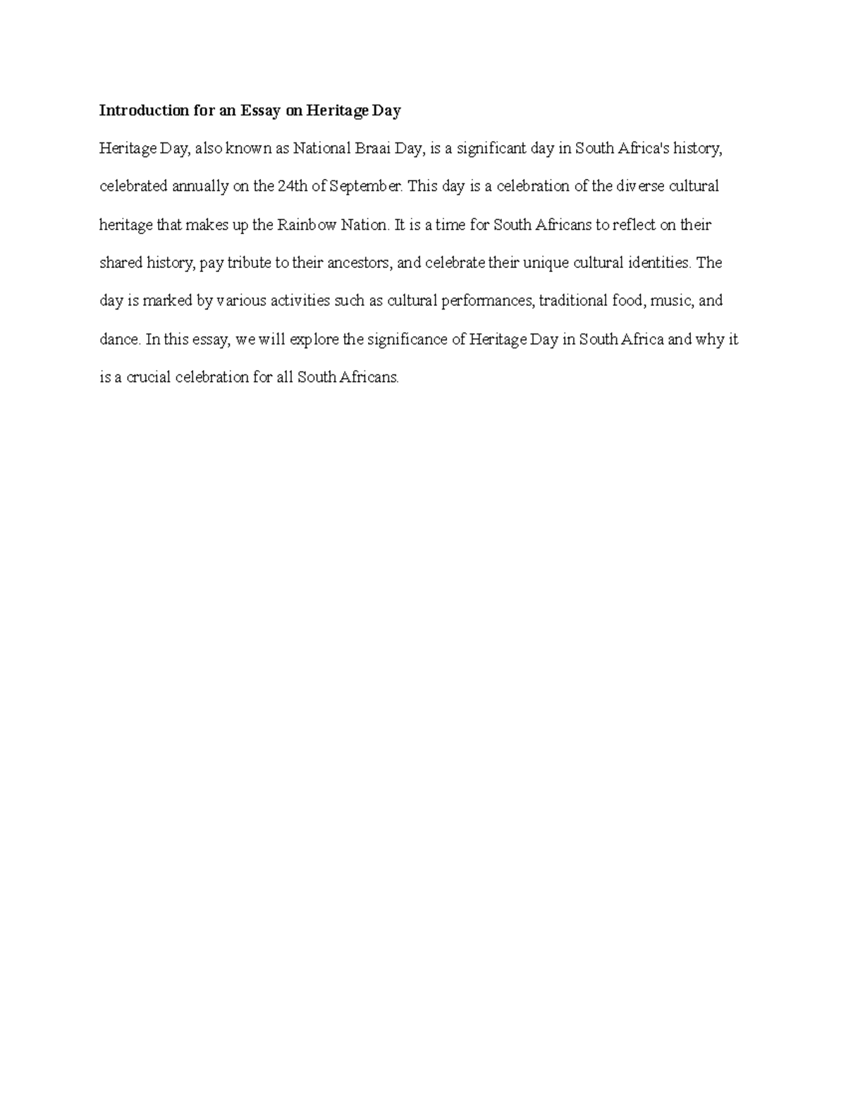 bibliography of heritage day essay