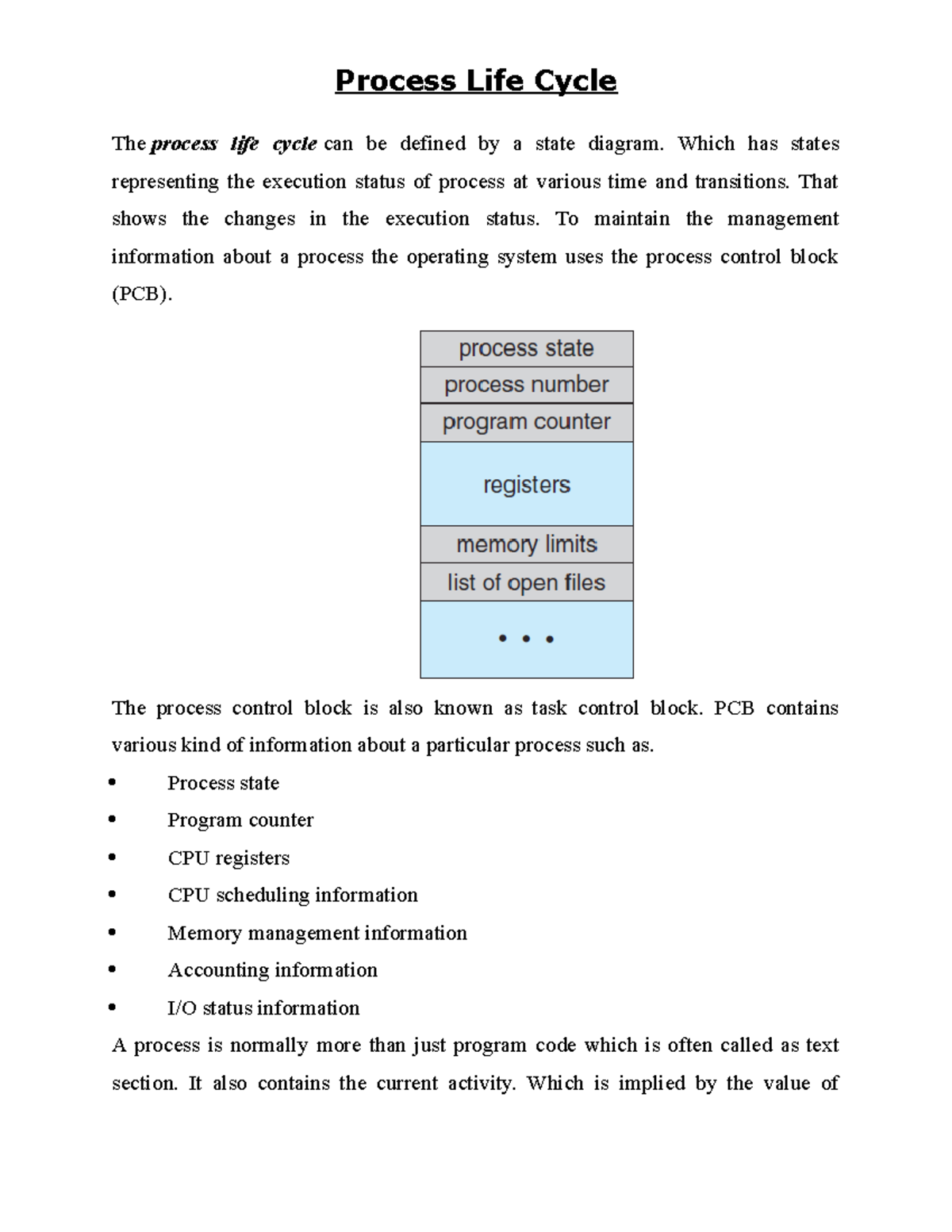 Explain Process Life Cycle Diagrammatically