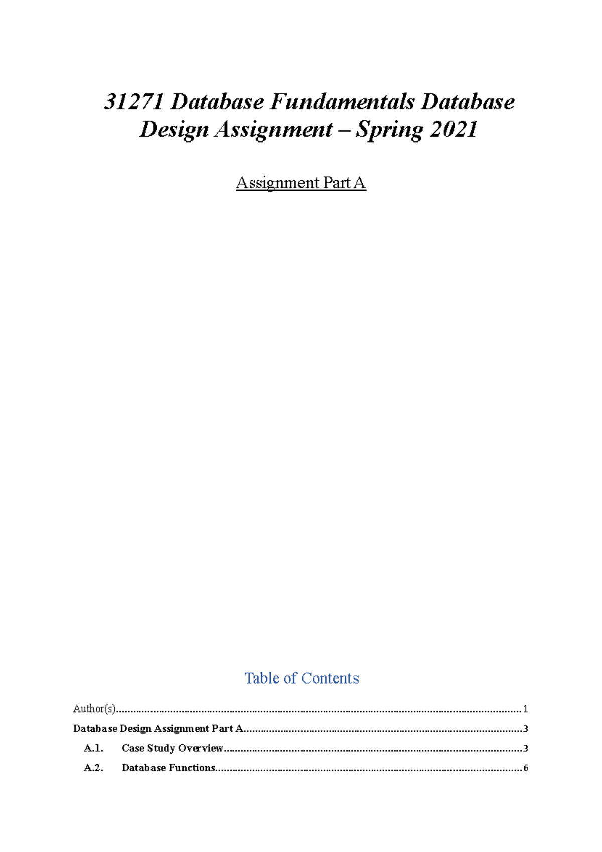 Assignment Part A - 31271 Database Fundamentals Database Design ...