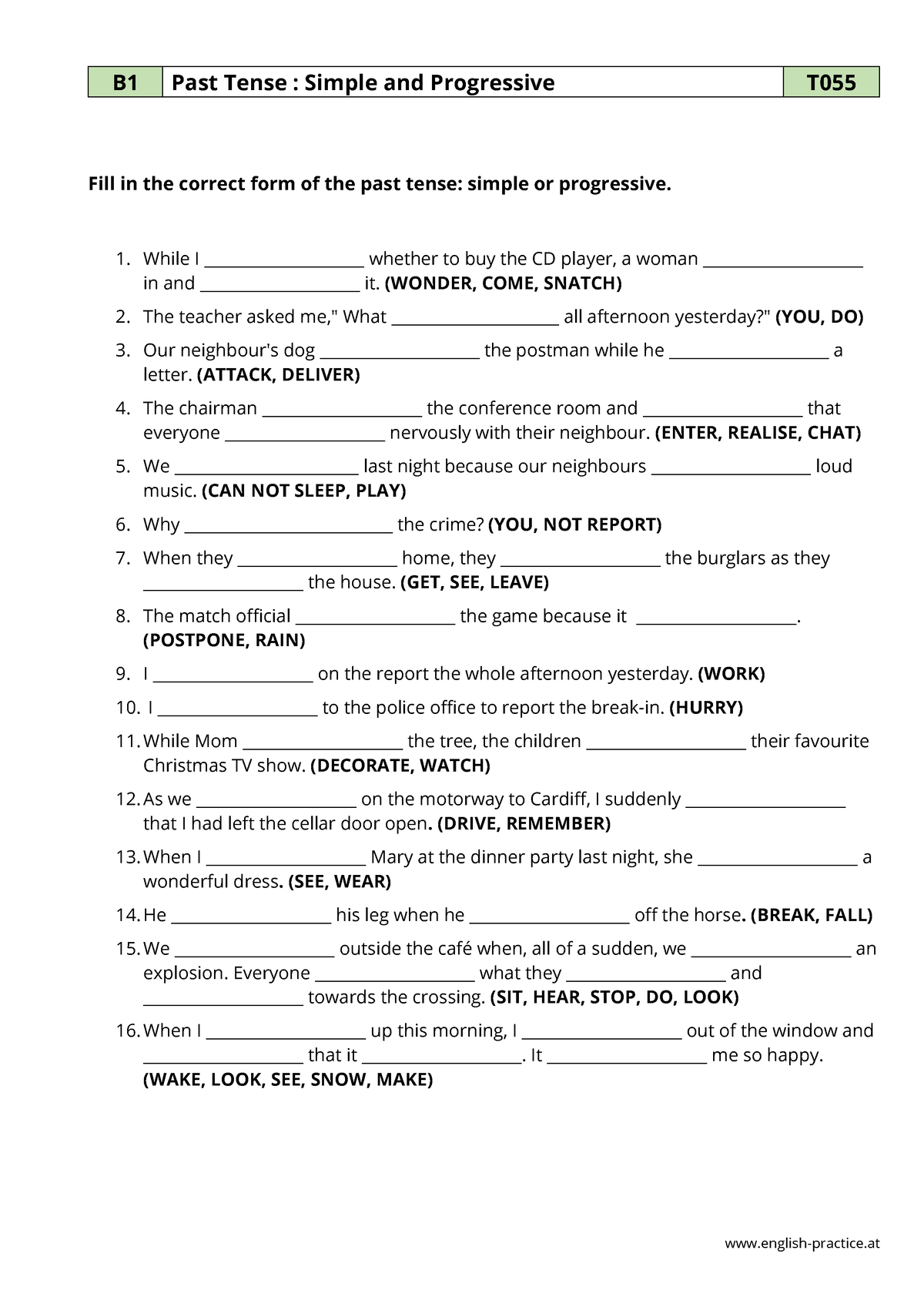 T 055 past tense simple progressive - english-practice B1 Past Tense ...