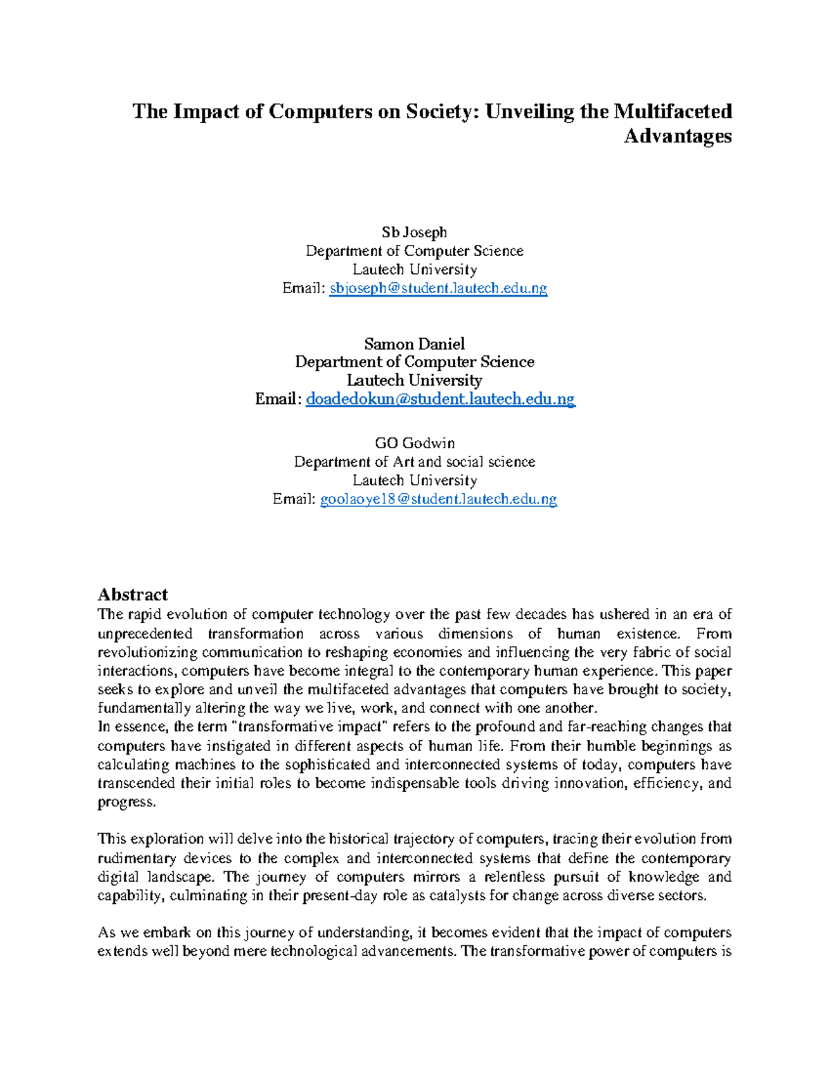 The Impactof Computerson Society - The Impact of Computers on Society ...