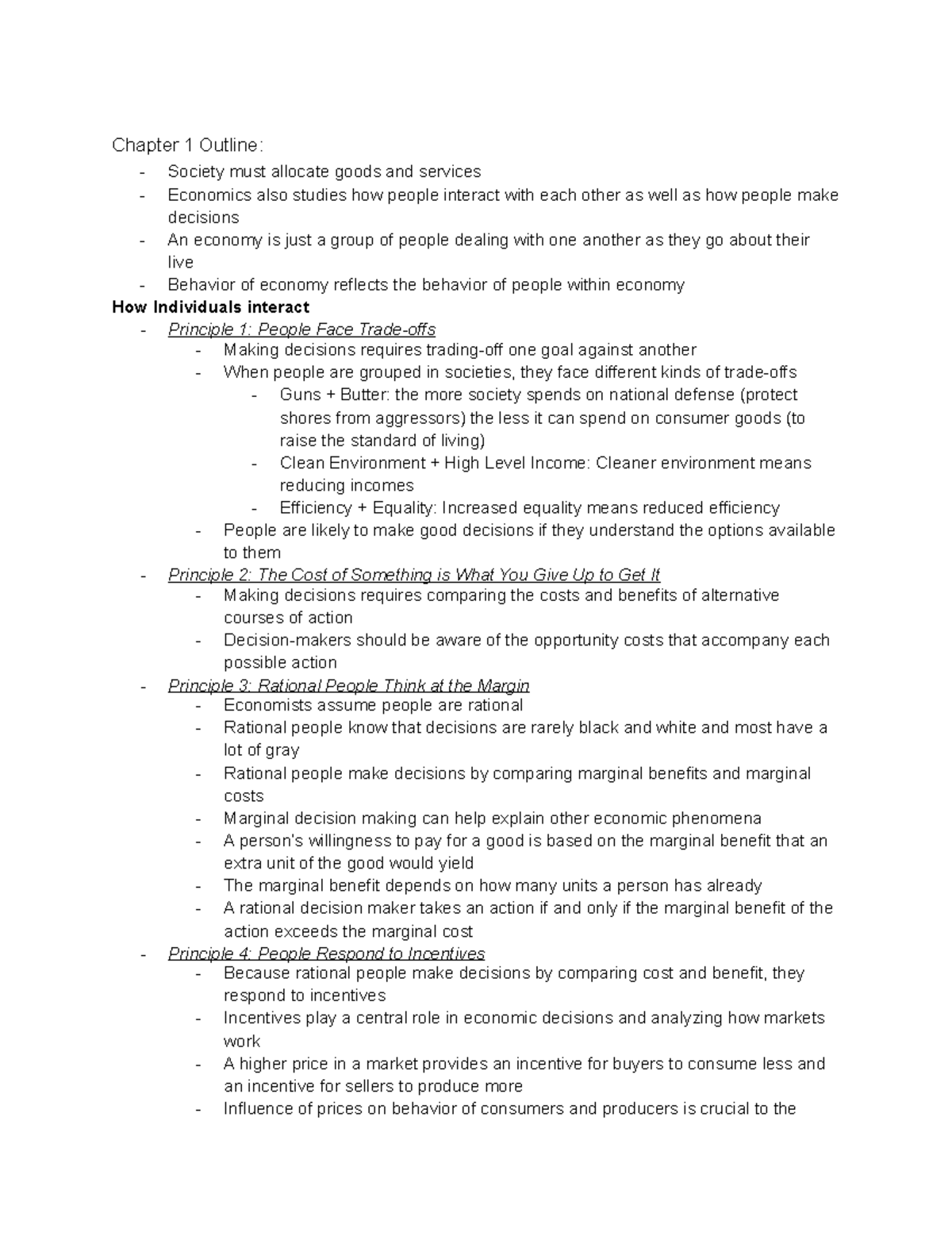 Econonmics Ch 1 - Chapter 1 Outline: Society must allocate goods and ...