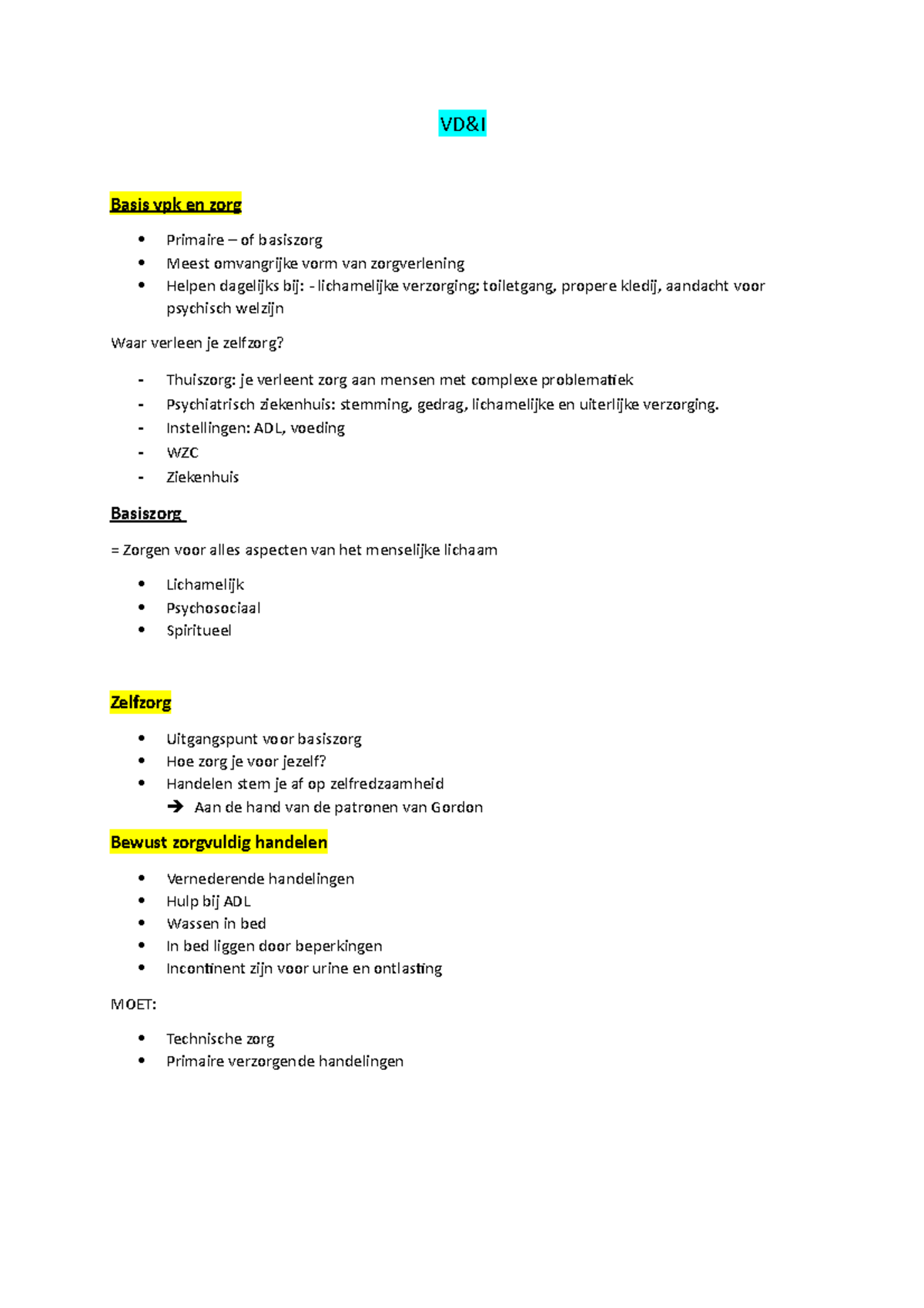 Verpleegkundige Diagnostiek En Interventies 1 - VD&I Basis Vpk En Zorg ...