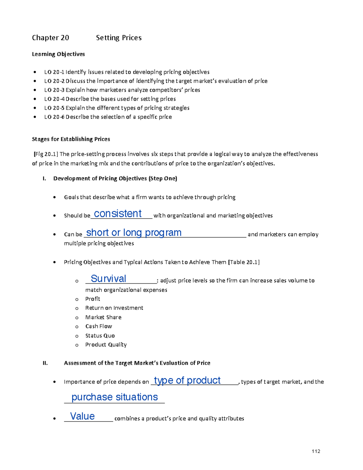 Pages from Ch Outlines 2016 MKT 300 20 and 14 - Setting Prices Stages ...