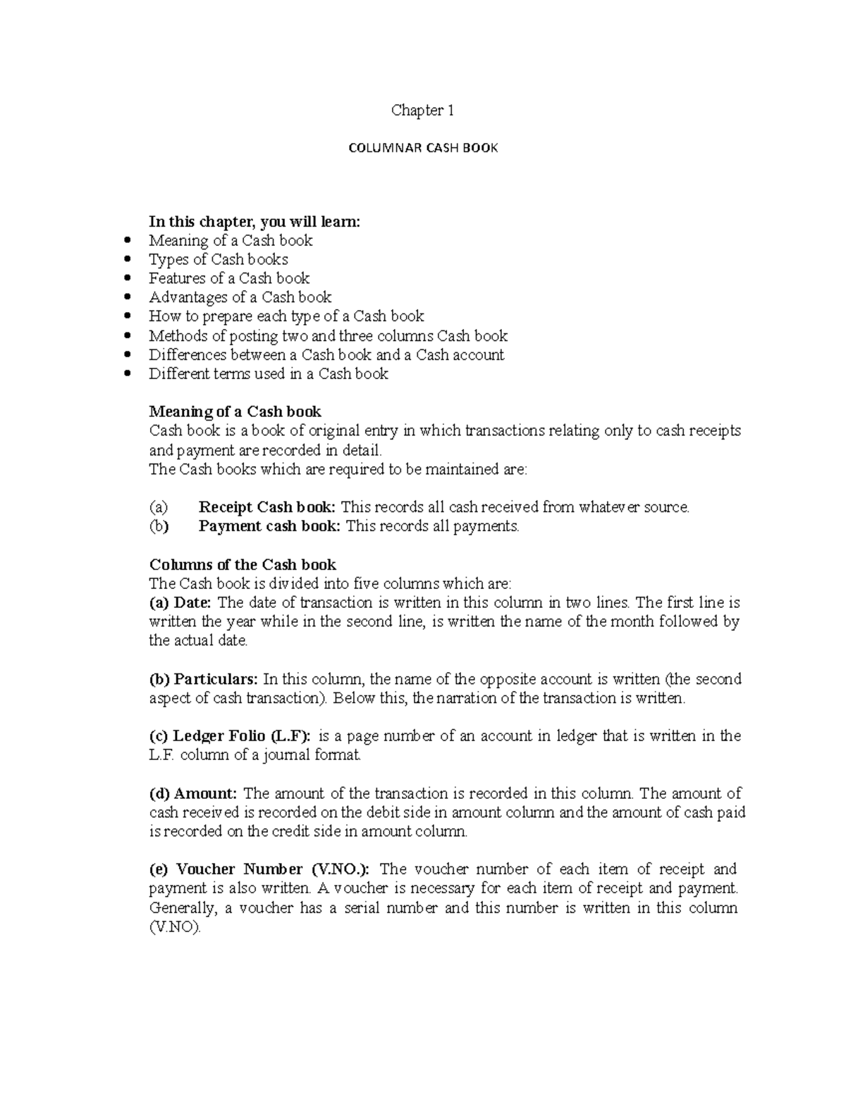 Chapter 1 BK book 2 Introduction to Cash Book Chapter 1 COLUMNAR