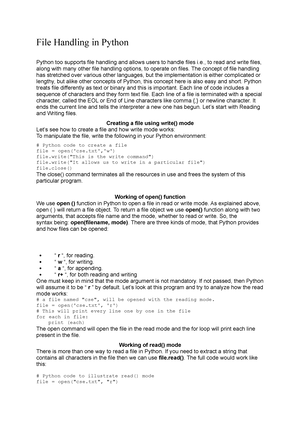 Python File Handling, Working with File Objects