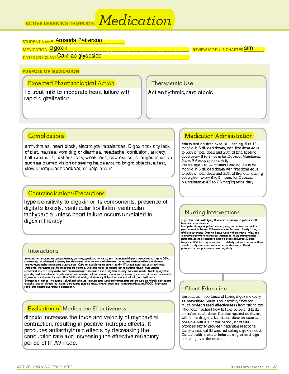 Digoxin Ati Medication Template