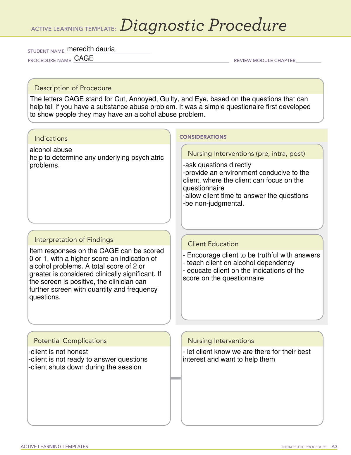 ATI active learning template CAGE - ACTIVE LEARNING TEMPLATES ...