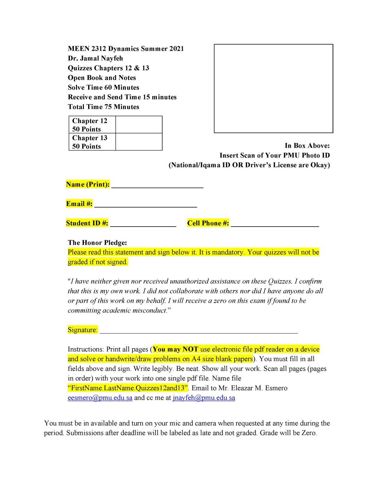 Dynmaics Nayfeh Summer Quizzes Chapters 12 And 13 Studocu