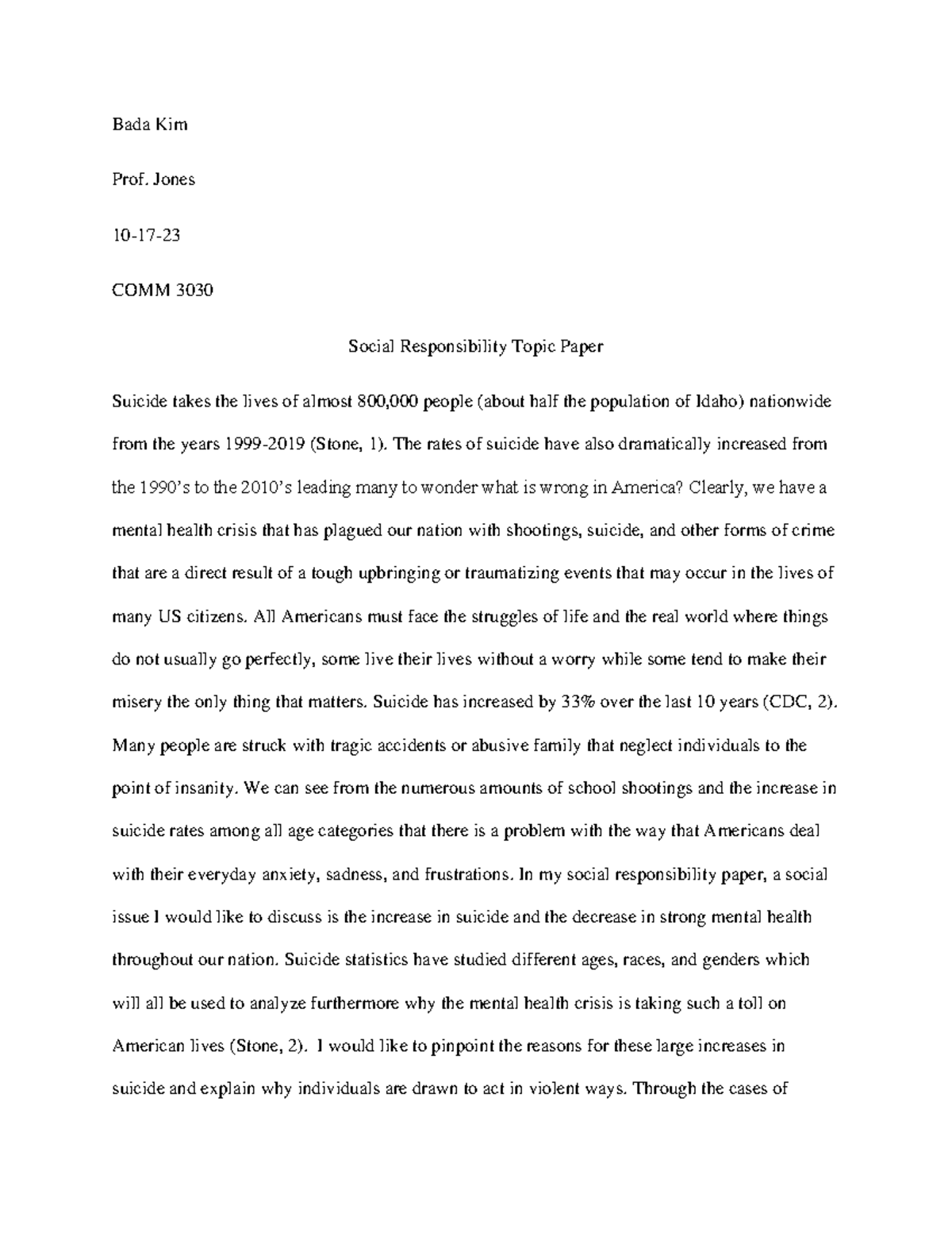 Social Responsibility Topic Paper - Bada Kim Prof. Jones 10 - 17 - 23 ...