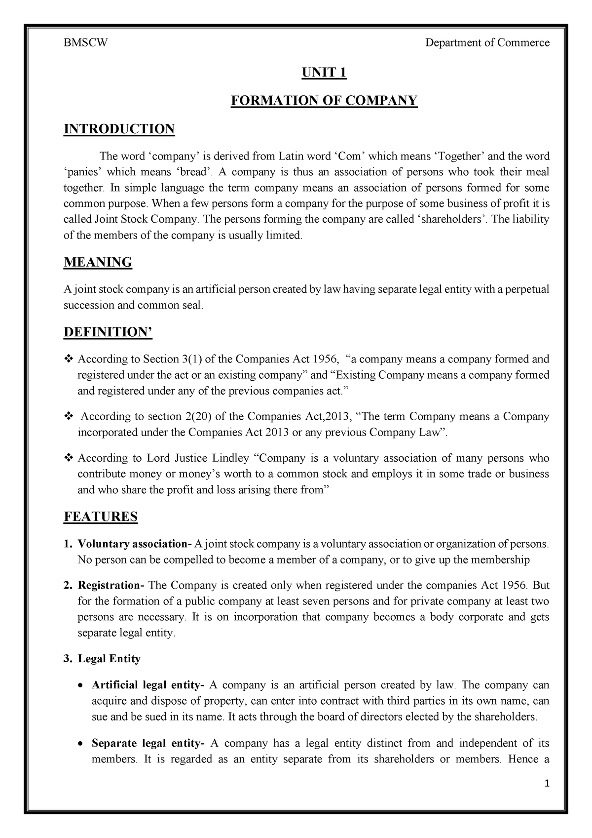 formation of company case study