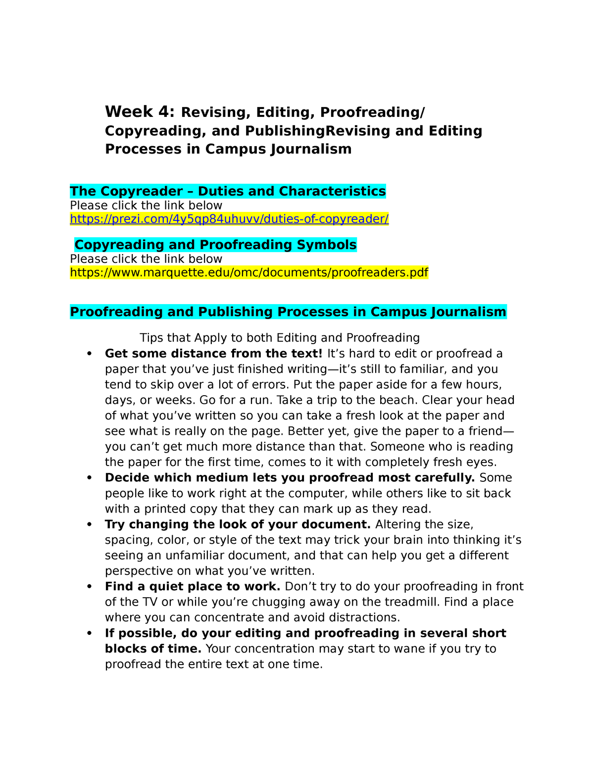 Week 4 In Campus Journalism - Week 4: Revising, Editing, Proofreading ...