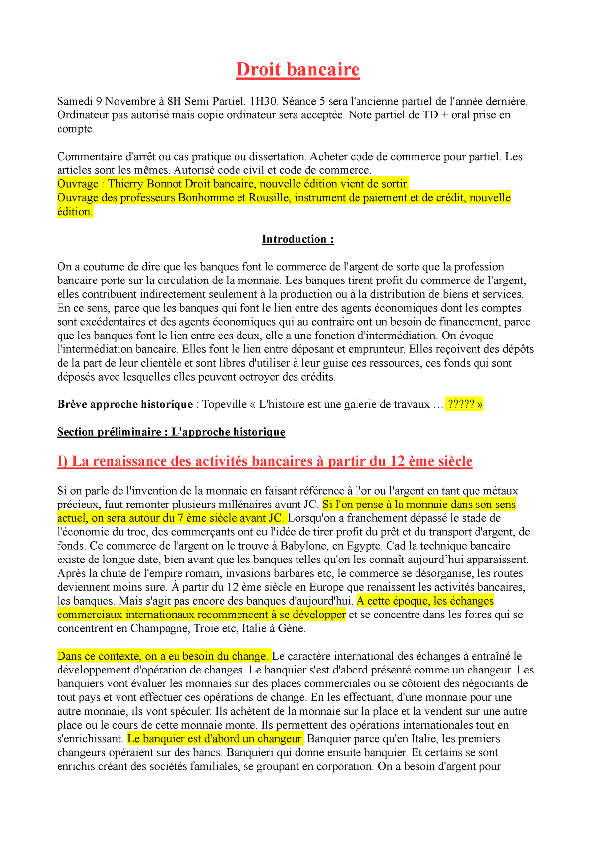 Introduction Au Droit Bancaire - Droit Bancaire Samedi 9 Novembre à 8H ...