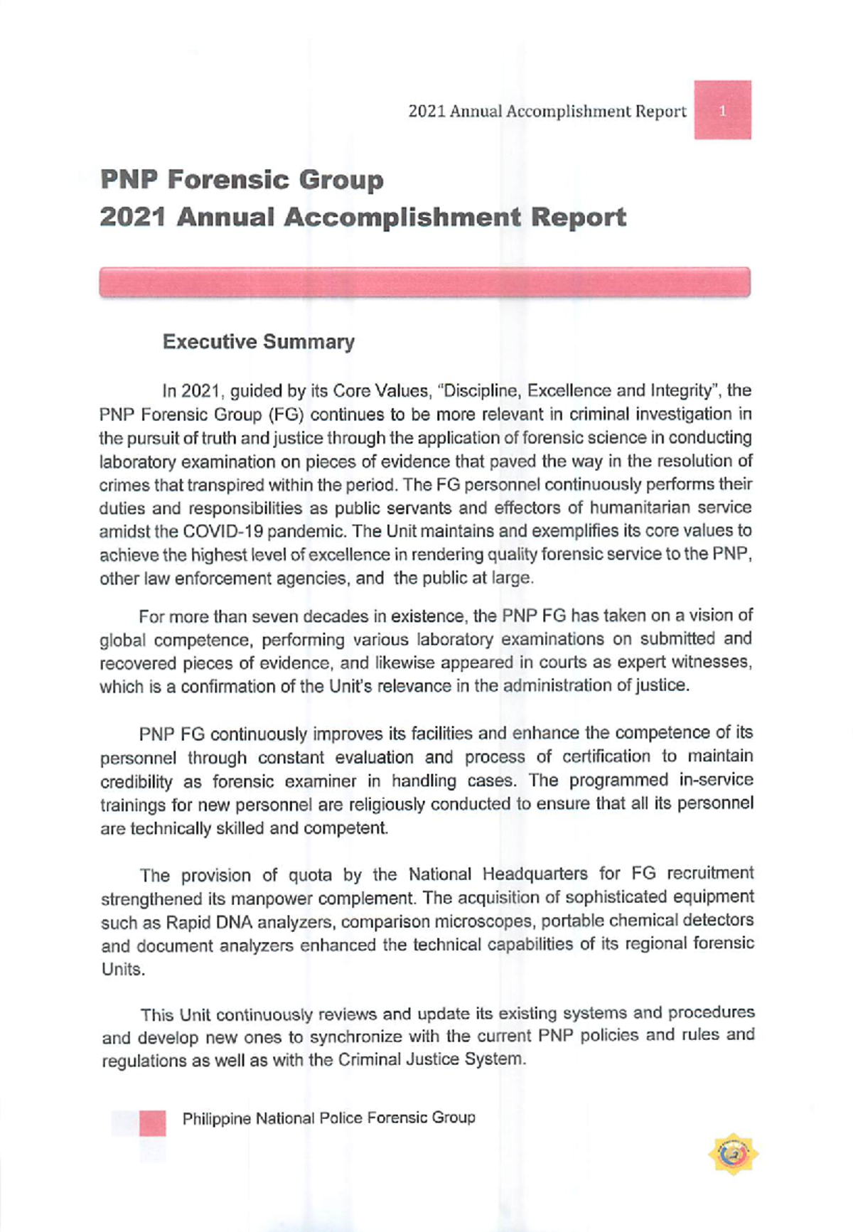 PNP FG Annual Accomplishment Report for CY 2021 - 2021 Annual ...