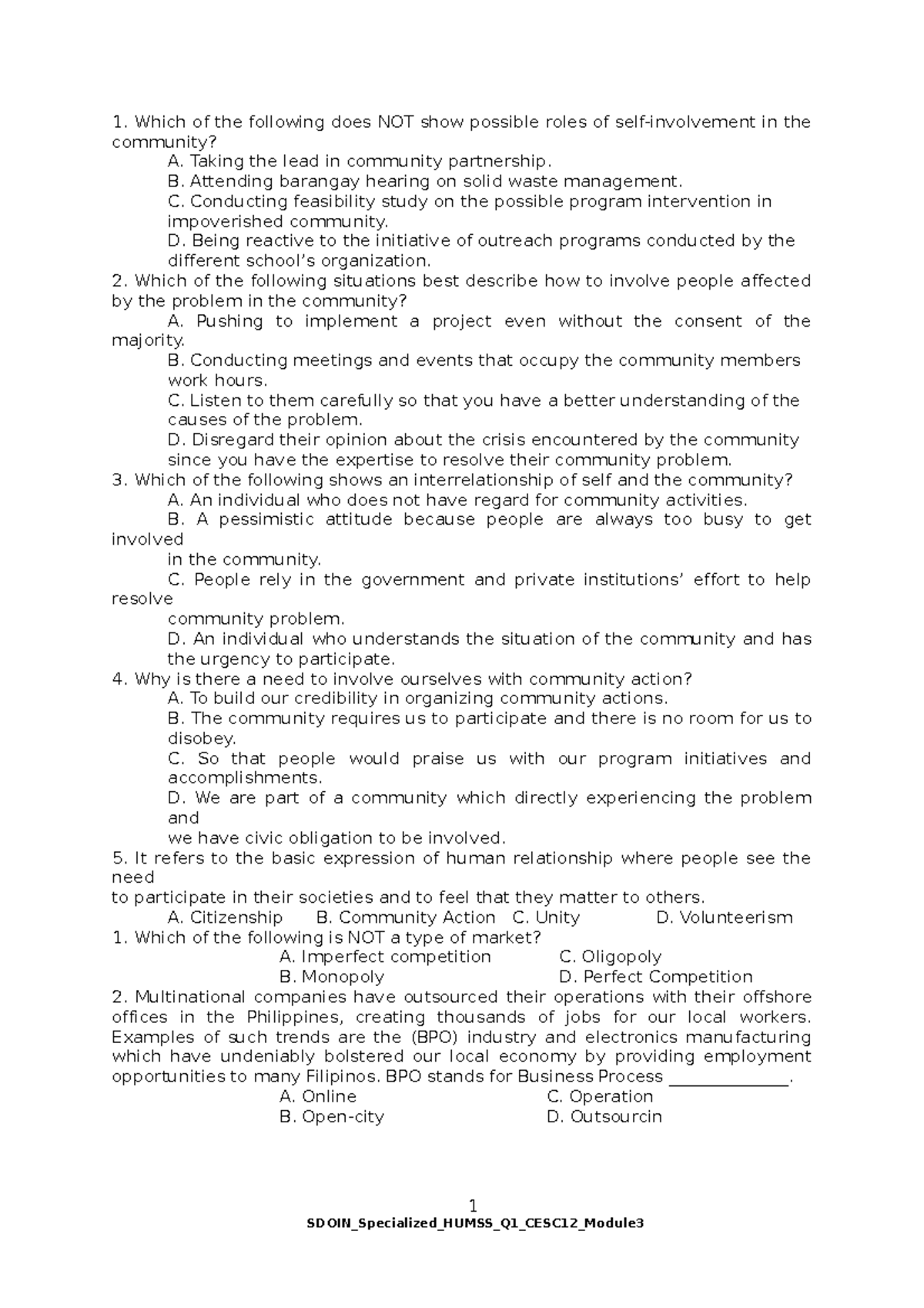 Reviewer-CESC - Reviewer CESC - 1. Which of the following does NOT show ...