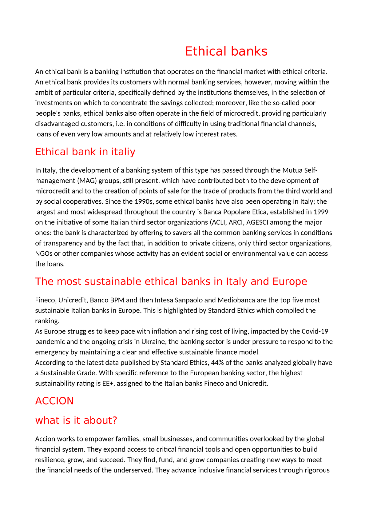 essay on ethical banking