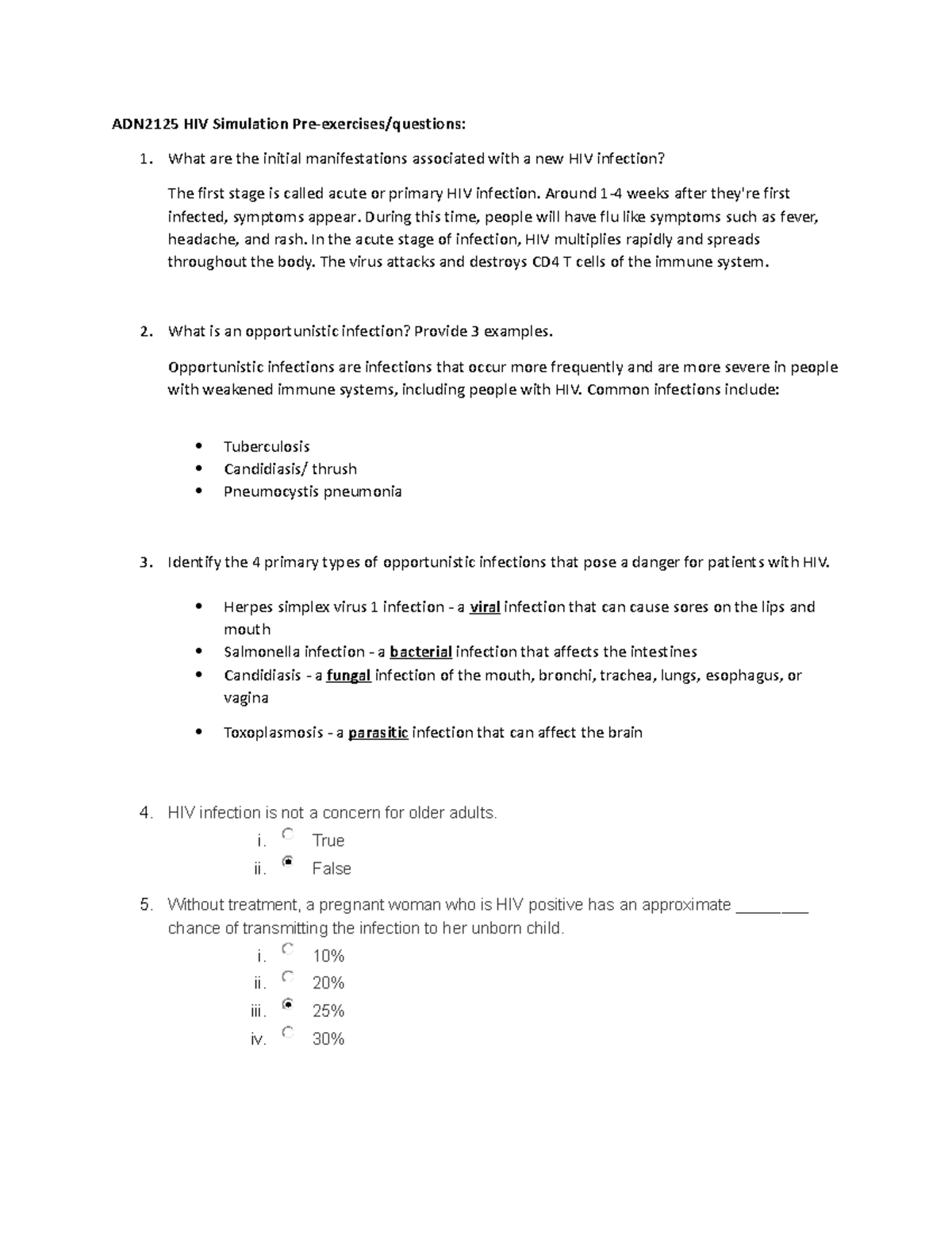 ADN2125 HIV Simulation Pre-1 - ADN2125 HIV Simulation Pre-exercises ...
