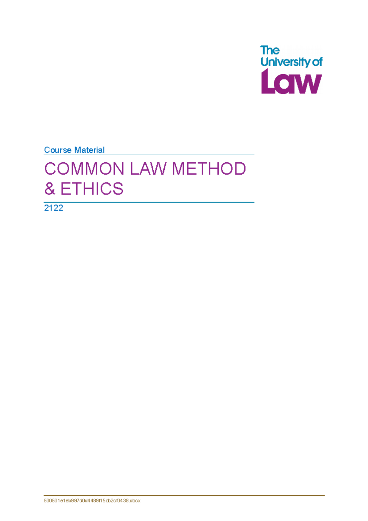 2122 Llb Clme U06 Ce01 Unitplan - Course Material COMMON LAW METHOD ...