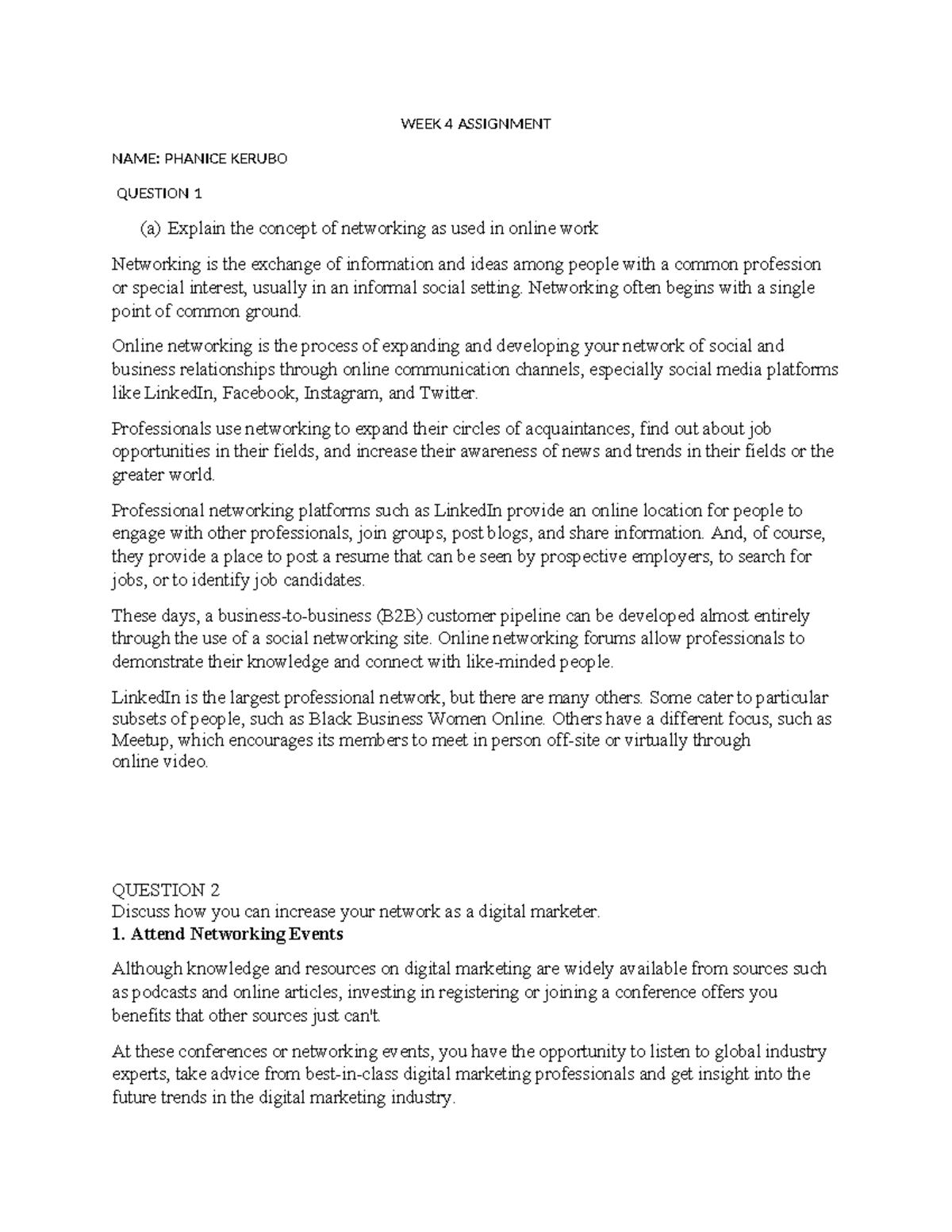 WEEK 4 Assignment - gain of knowledge - WEEK 4 ASSIGNMENT NAME: PHANICE ...