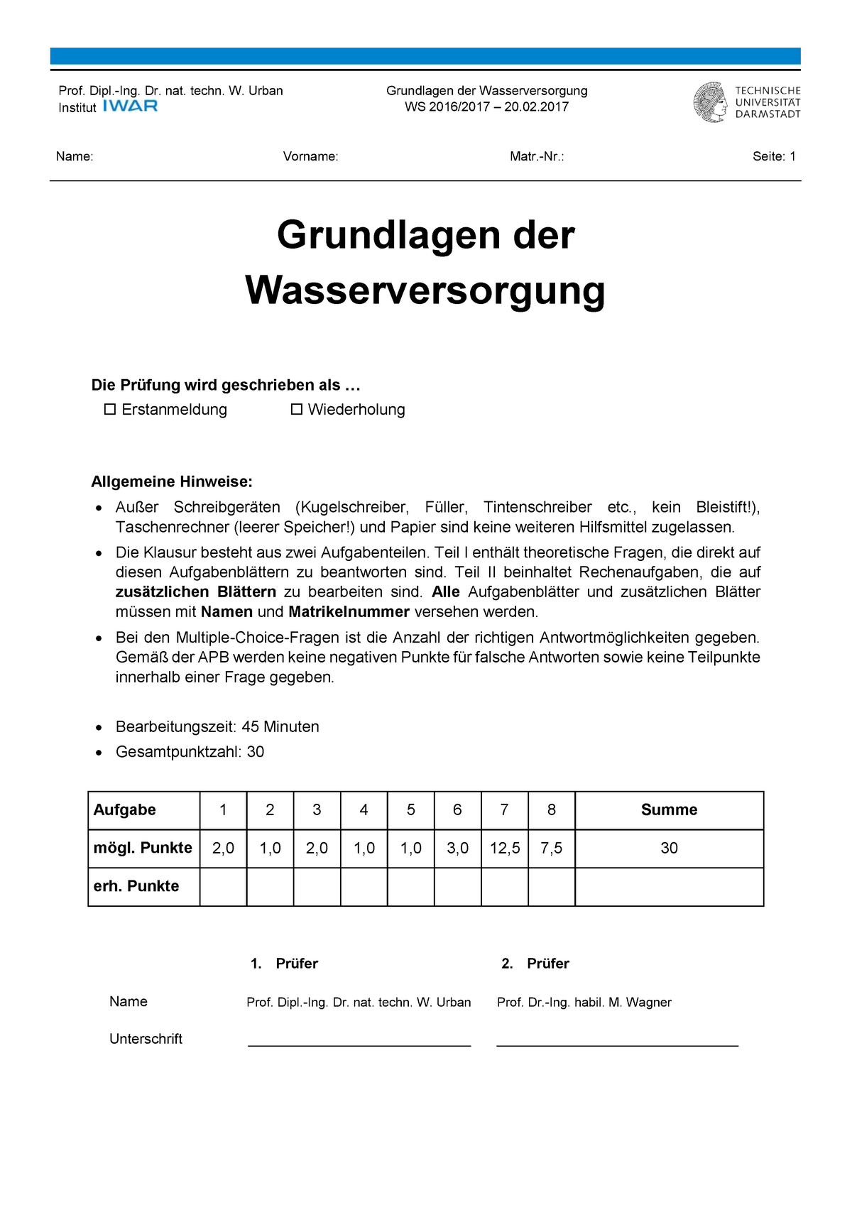 Klausur Wintersemester 2015/2016, Fragen - Prof. Dipl.-Ing. Dr. Nat ...