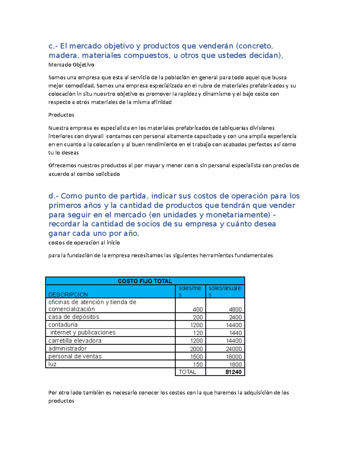 Gestion parte - sdfsdf - c.- El mercado objetivo y productos que ...
