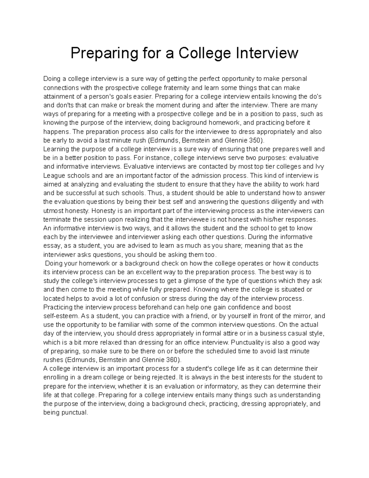 Preparing for a College Interview - Preparing for a college interview ...