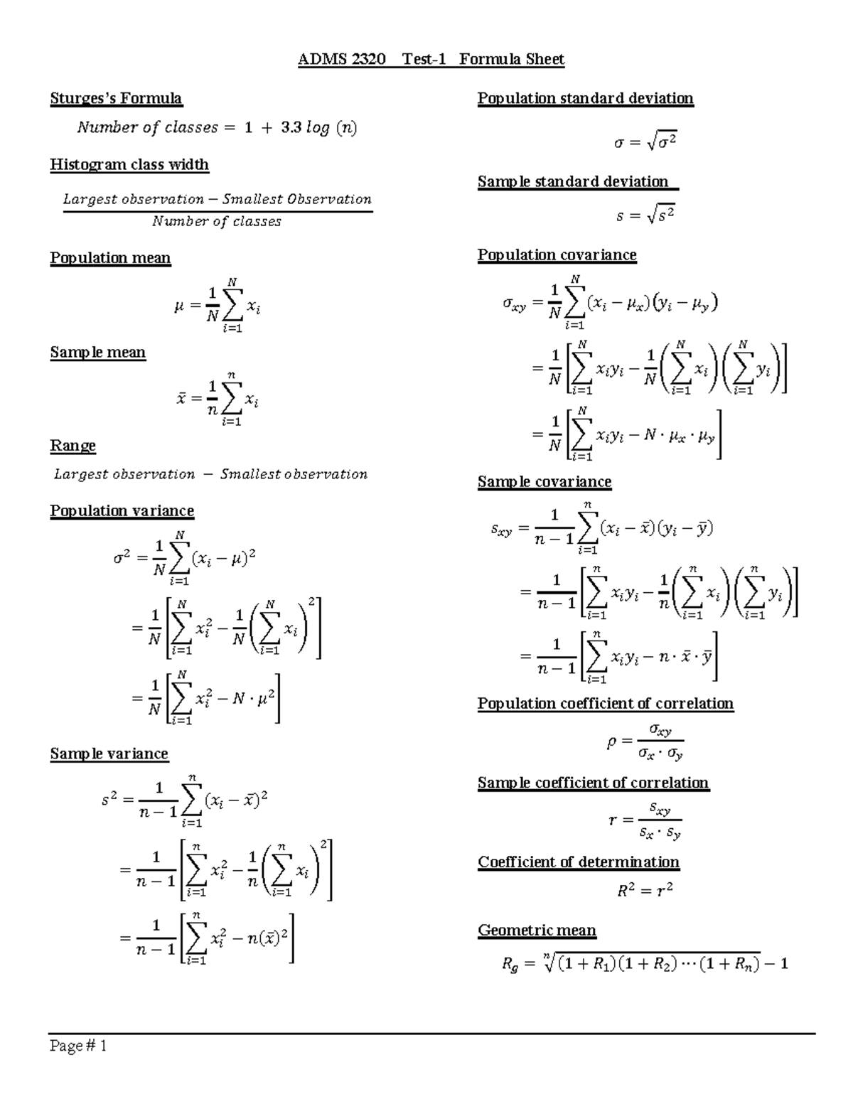 ADMS 2320 Test 1 Formula Sheet - ADMS 2320 Test-1 Formula Sheet Page ...