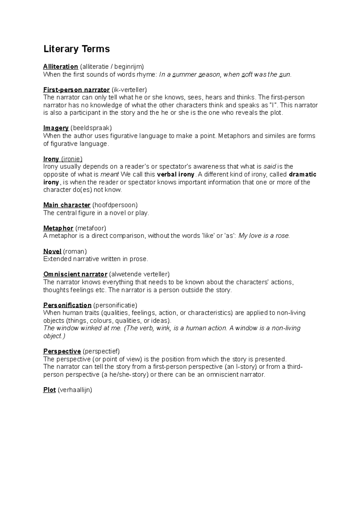 Literary Terms Cijfer 6 Literary Terms Alliteration (alliteratie