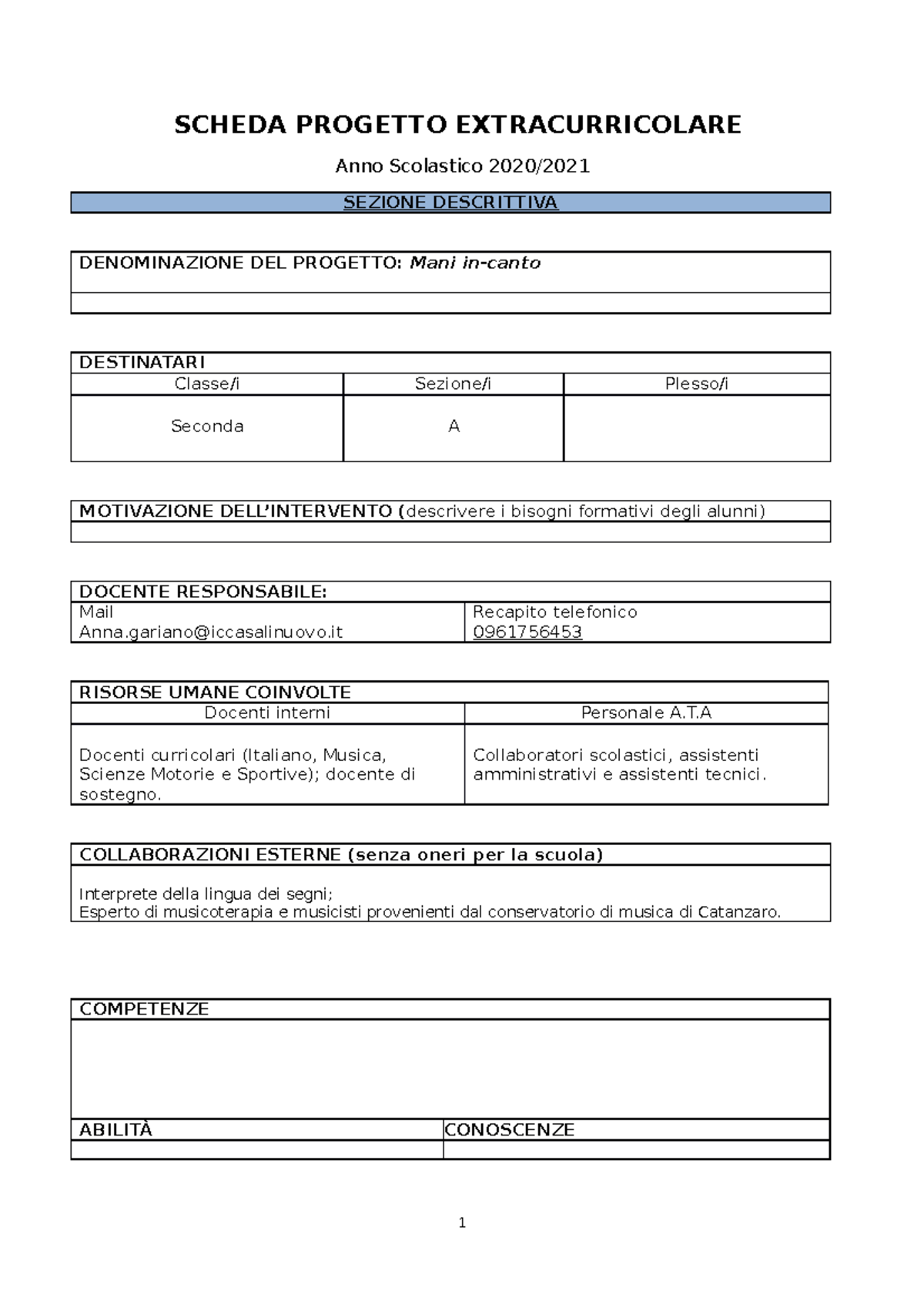 Mani in canto progetto extracurricolare - Copia - SCHEDA PROGETTO ...