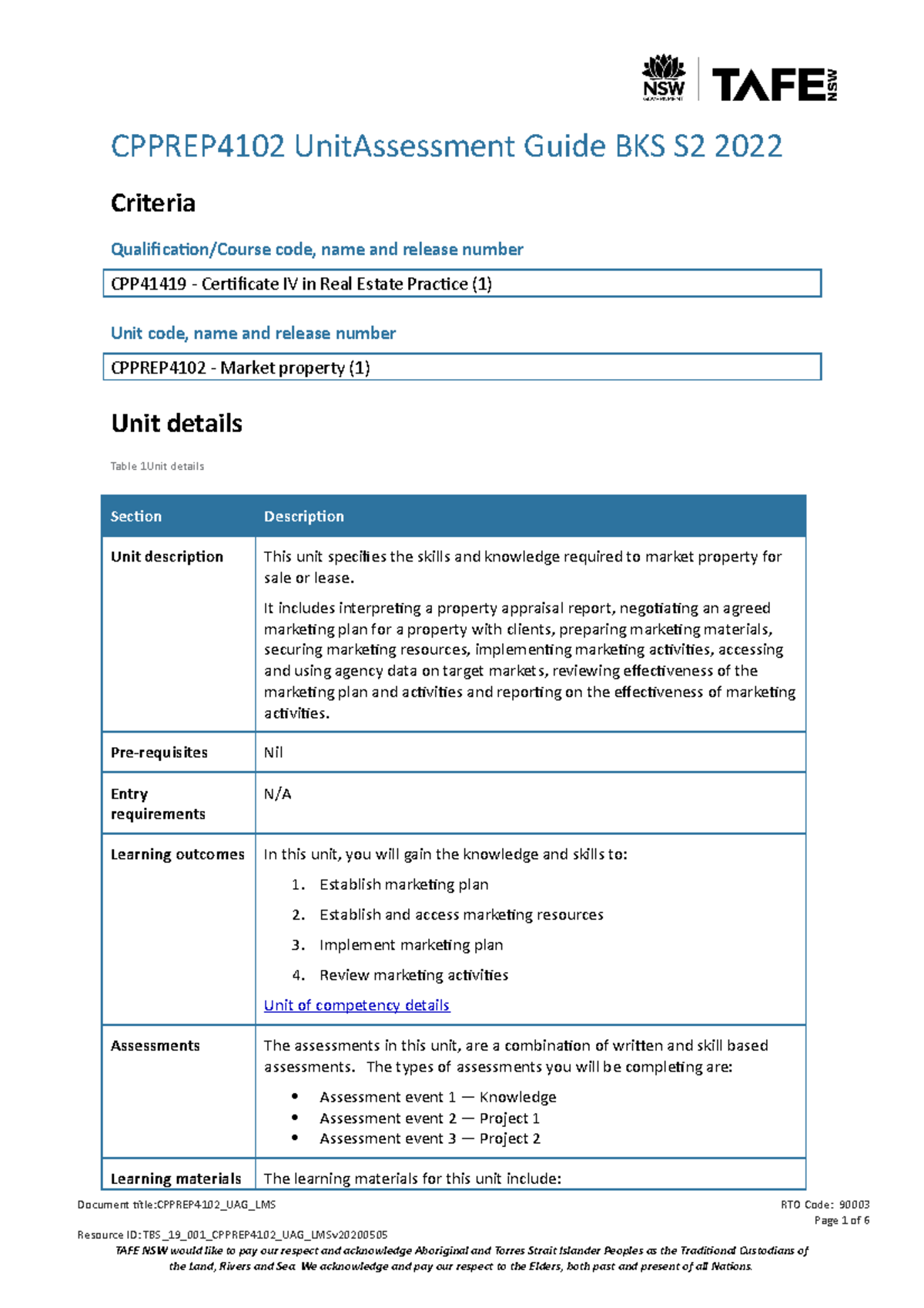 Cpprep 4102 UAG LMS S2 22 GL - CPPREP4102 UnitAssessment Guide BKS S2 ...