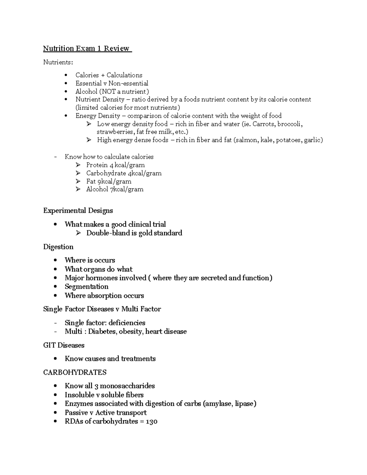 Nutrition Exam 1 Review - Nutrition Exam 1 Review Nutrients: Calories ...