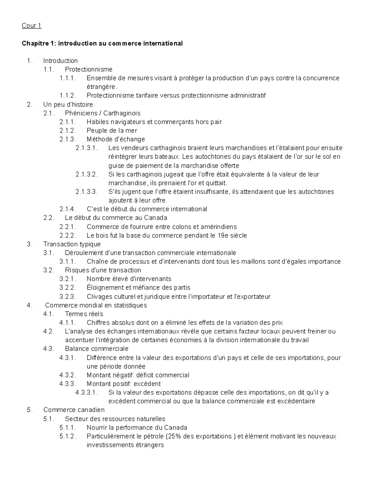 Notes de lectures - Cour 1 Chapitre 1: introduction au commerce ...