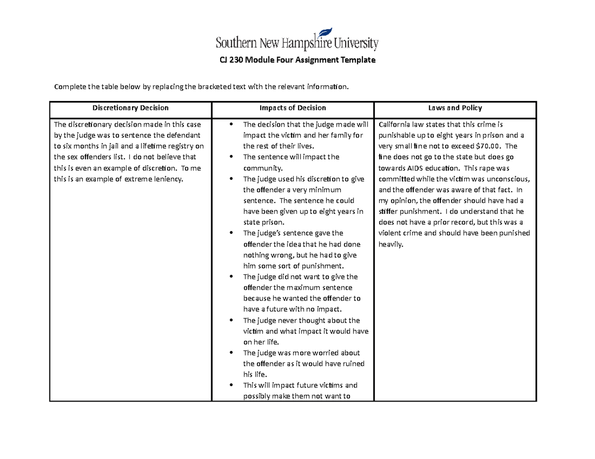 CJ 230 Module Four Assignment - Discretionary Decision Impacts Of ...