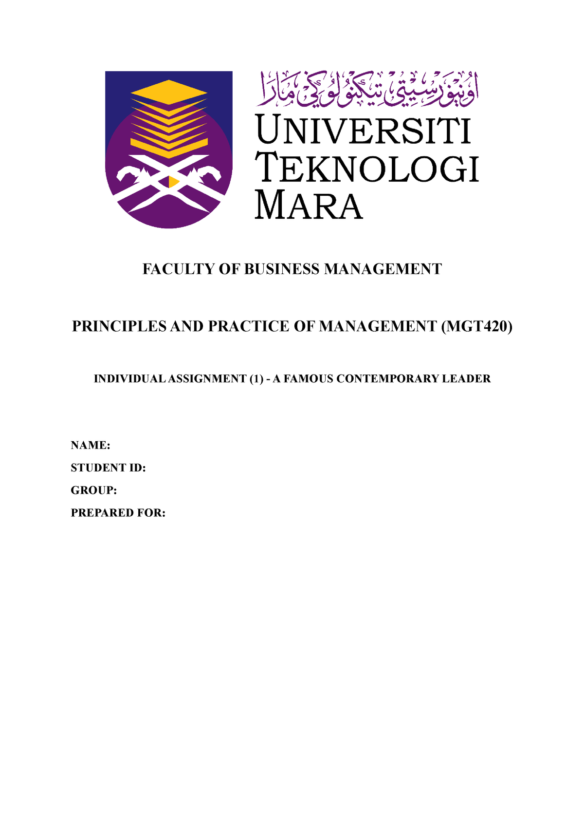 MGT420 Individual Assignment 1 - FACULTY OF BUSINESS MANAGEMENT ...