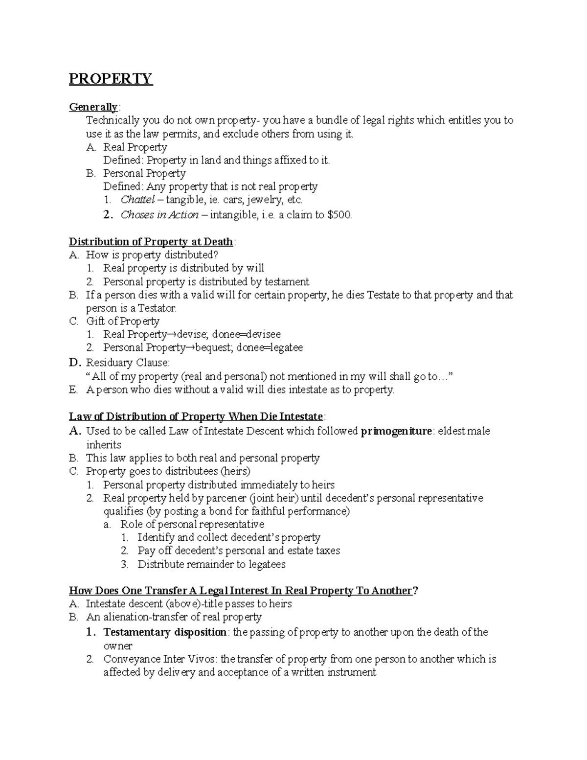 Property Law Outline Professor Alexander PROPERTY Generally