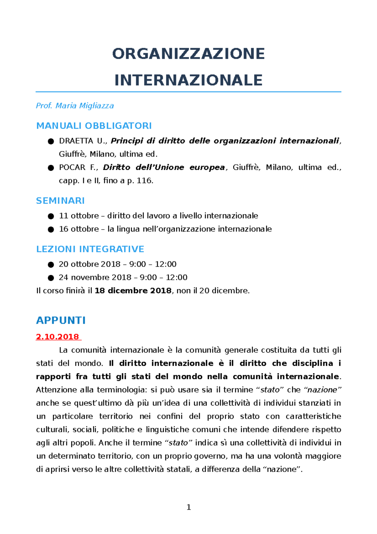 Organizzazione Internazionale - Appunti - ORGANIZZAZIONE INTERNAZIONALE ...