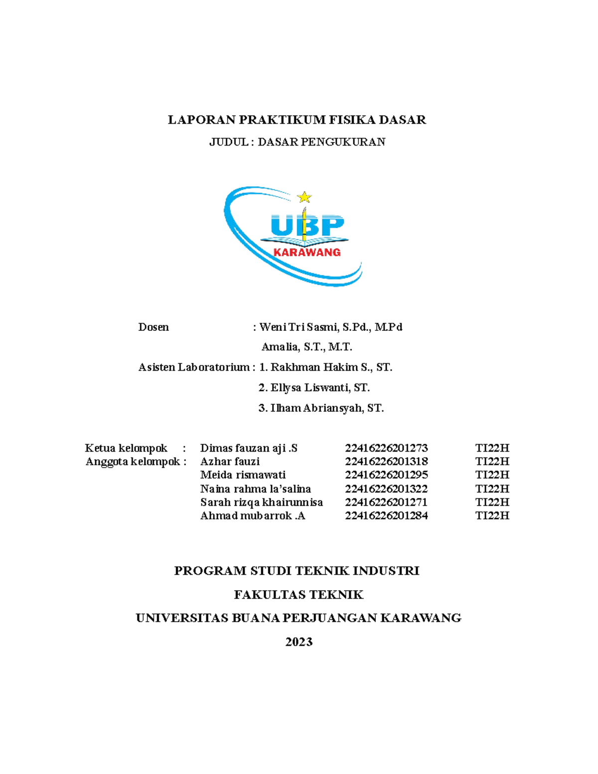 Laporan Praktikum Fisika Dasar Kelompok 32.. - LAPORAN PRAKTIKUM FISIKA ...