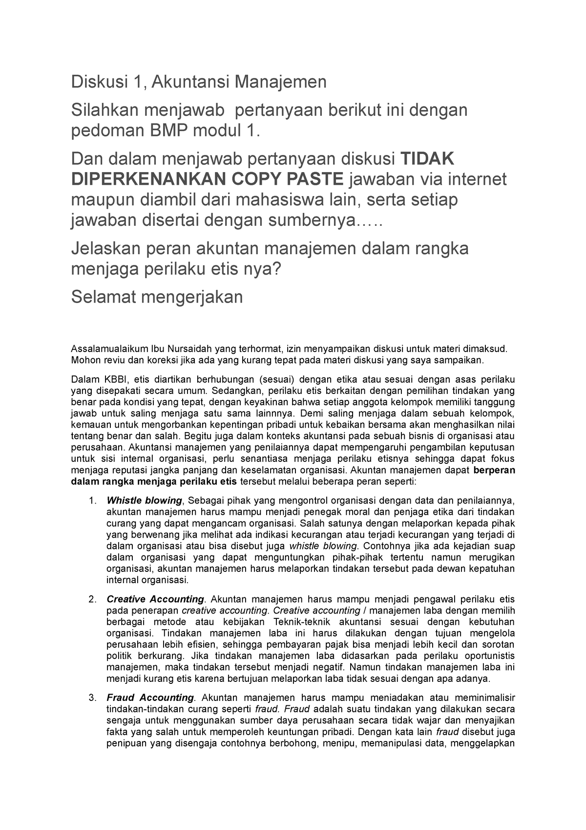 Diskusi 1 Akuntansi Manajemen - Diskusi 1, Akuntansi Manajemen Silahkan ...