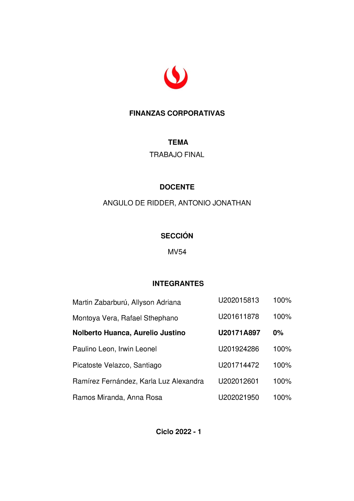 Trabajo Final G4 - FINANZAS CORPORATIVAS TEMA TRABAJO FINAL DOCENTE ...