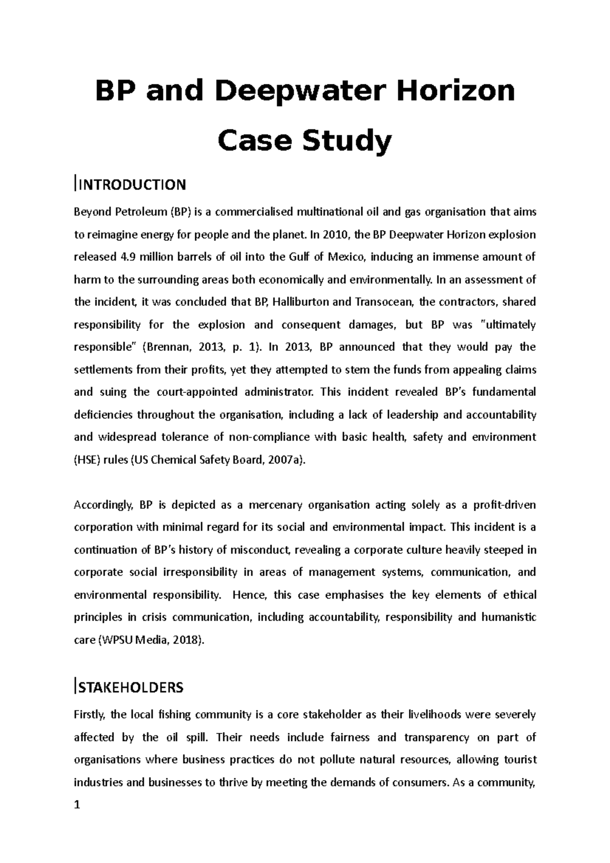 bp and deepwater horizon case study