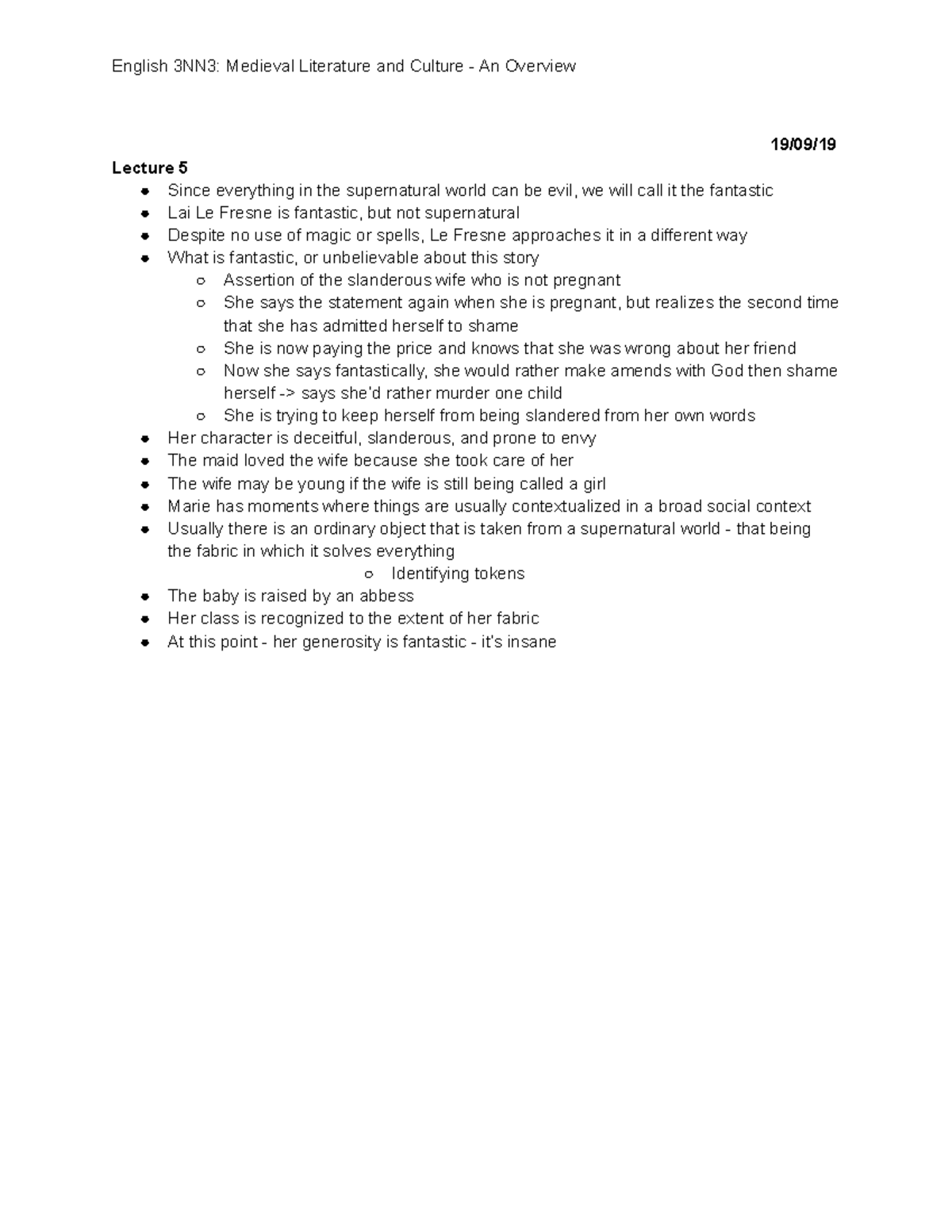 English 3NN3 - Lecture 5 - English 3NN3: Medieval Literature and ...