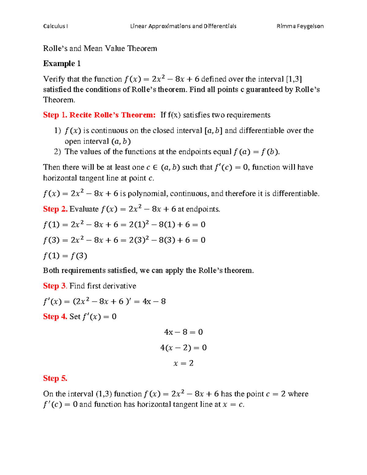 4.4 Rolle's And Mean Value Theorems - Rolle’s And Mean Value Theorem ...