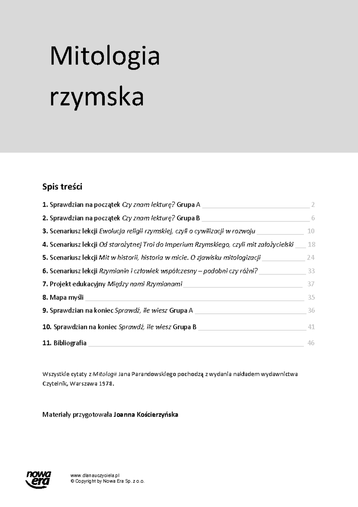 Mitologia rzymska opracowanie lektury - Spis treści 1. Sprawdzian na