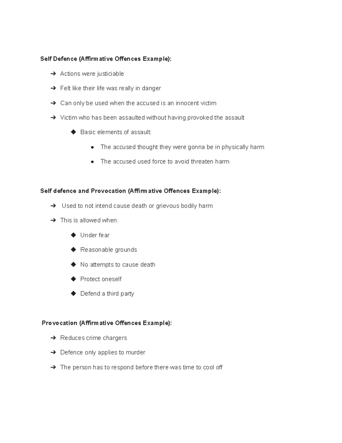 Law Review Pt 4 Self Defence Affirmative Offences Example Actions 