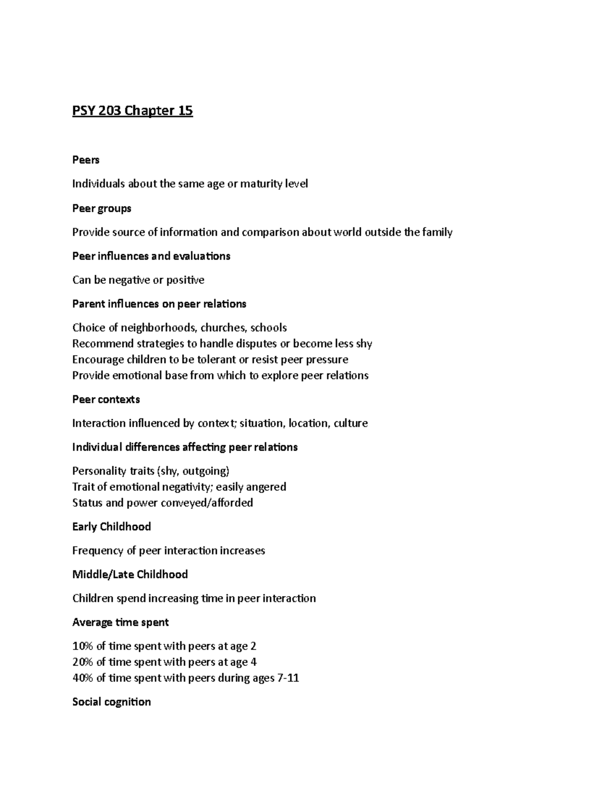 Psy 203 Chapter 15 Notes Review Psy 203 Chapter 15 Peers