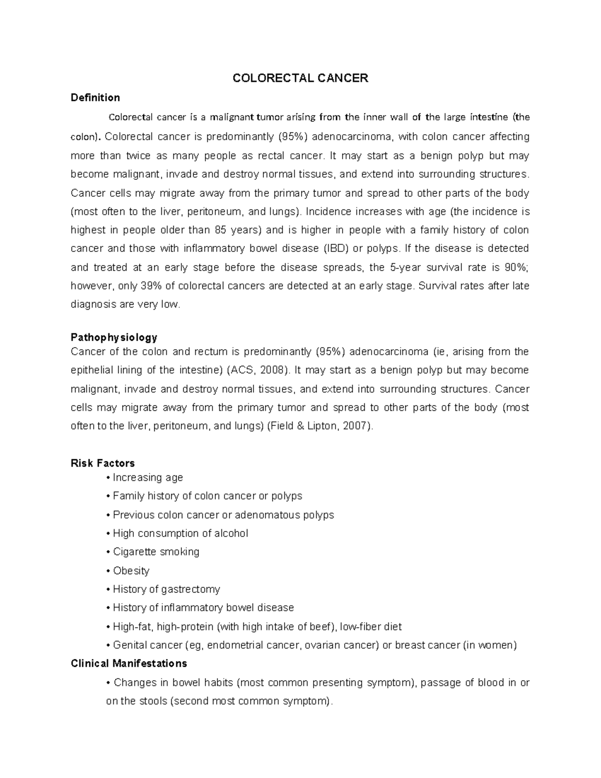 Colorectal- Cancer - Further knowledge and information - COLORECTAL ...