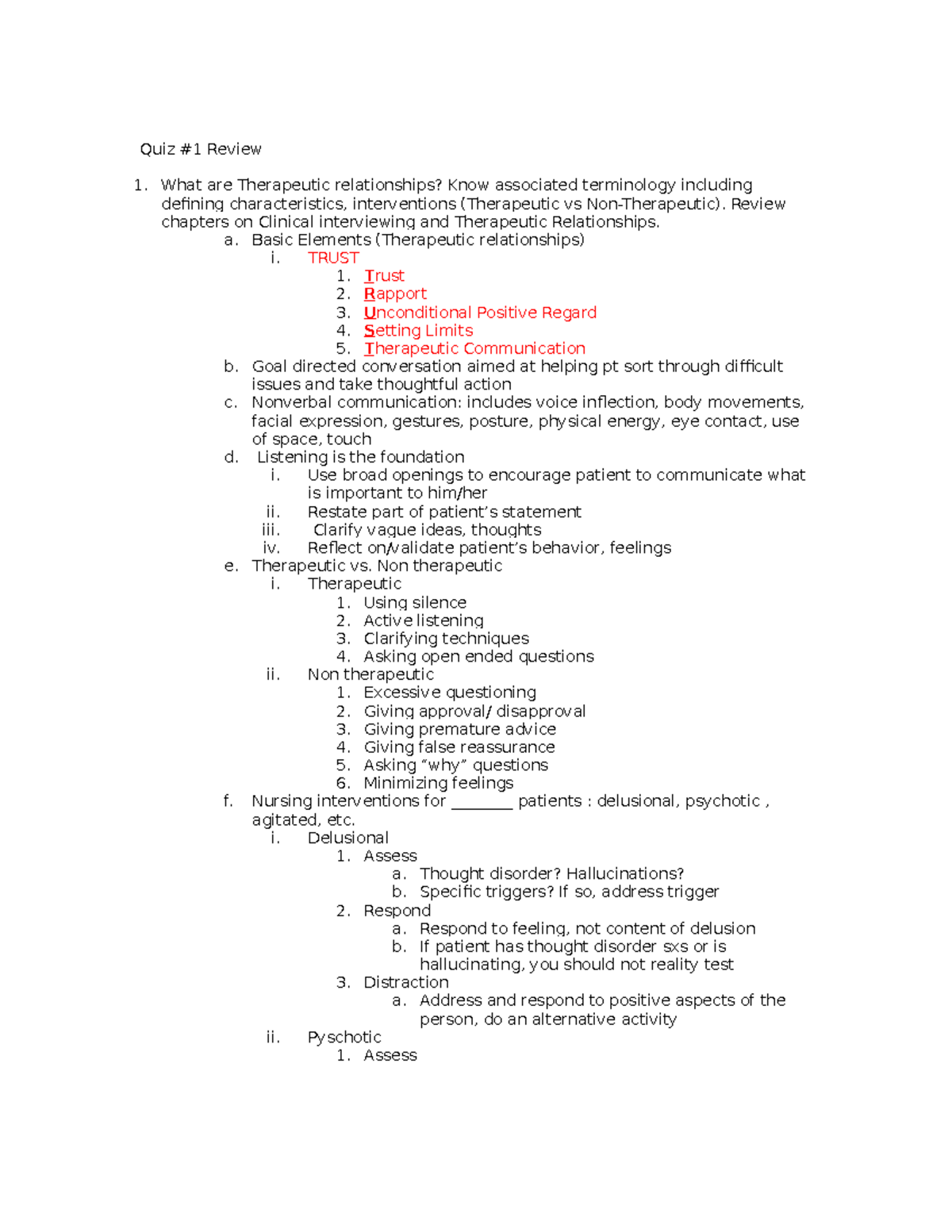 Quiz #1 Review Studoc 7 - Quiz #1 Review What Are Therapeutic 