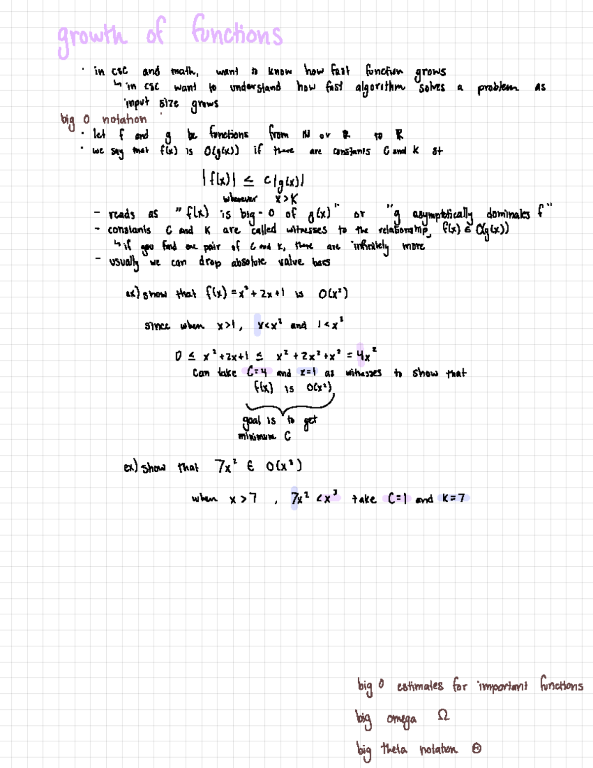 COP 3530 Growth of Functions Notes - growth of functions • in CSC and ...